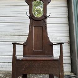 Antique Oak Hallseat with Beveled Mirror6ft