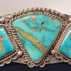 Unmarked Sterling and Royston Turquoise Cuff