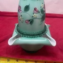 Fenton Hand Painted Green Overlay 3 Piece Fairy