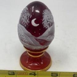 Fenton Egg Red Ruby Amberina Coralene Winter Snow