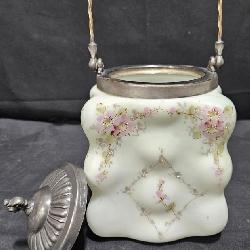 Antique Wave Crest Egg Crate Biscuit Jar w Lid