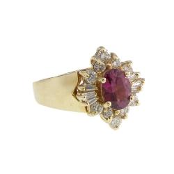 14K Yellow Gold Rhodolite Garnet, Diamond Ring