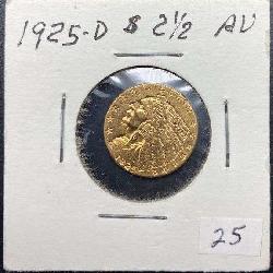 1925 D $2.50 Gold Indian Head Quarter Eagle