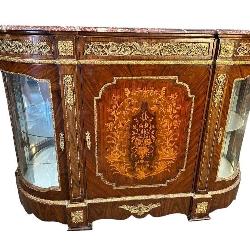 LARGE FRENCH INLAID MARBLE TOP SIDEBOARD