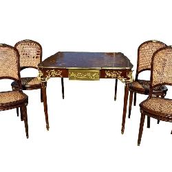 EXCEPTIONAL BRONZE ADORNED INLAID GAME TABLE AND