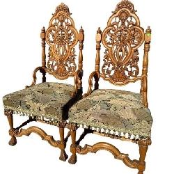 2 EXCEPTIONAL HEAVY CARVED OAK HIPREST CHAIRS