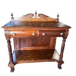 SOLID MAHOGANY ACANTHUS CARVED TALL SERVER