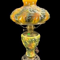 ANTIQUE SUCCESS OAK LEAF TALL OIL LAMP