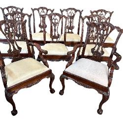 9 SOLID MAHOGANY CHIPPENDALE DINING CHAIRS