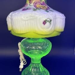 GREEN DEPRESSION URANIUM GLASS OIL LAMP