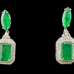 PLATINUM PR OF NATURAL EMERALD/DIAMOND DANGLE