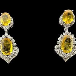 14K WHITE GOLD PR OF YELLOW SAPPHIRE/DIAMOND