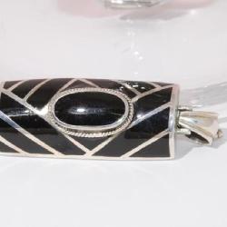 Large sterling onyx and black enamel pendant,