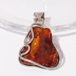 Large freeform Amber sterling pendant, large