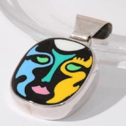 Abstract Face enamel pendant, Menegatti??, 925