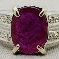 14KT WHITE GOLD 3.35CT RUBY & .16CT DIAMOND RING