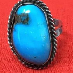 Turquoise and Unmarked Sterling Ring  Size 8