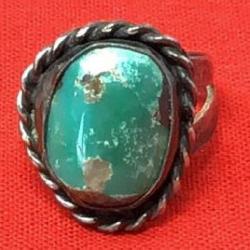 Turquoise and Unmarked Sterling Ring Size 6, 5.33g