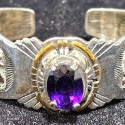 Navajo 12KTGF Sterling & Amethyst Cuff Bracelet