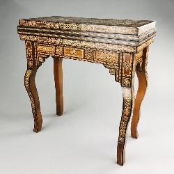 Syrian Folding Game Table with Damascene Work