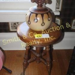 Small Solid Wood Stool w/ Decorative Pot