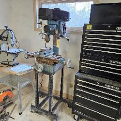 Delta 28-150 Bandsaw on Stand, Enco Milling and Drilling Machine, Craftsman 3 Pc. Tool Cabinet on Wheels