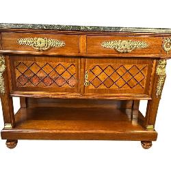 FRENCH INLAID LARGE MARBLE TOP SIDEBOARD