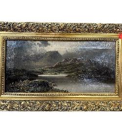 19TH CENTURY MOUNTAIN SCENE OIL ON CANVAS