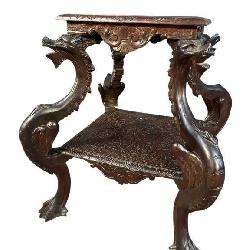 ANTIQUE ORIENTAL DRAGON CARVED TABORET