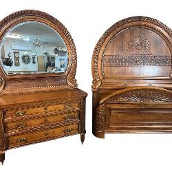 RARE ROUNDED TOP 2 PIECE WALNUT VICTORIAN