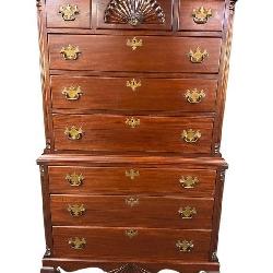 SOLID MAHOGANY TWO PIECE QUEEN ANN CHEST ON CHEST