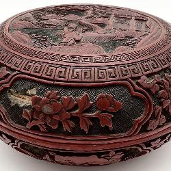 Antique Chinese Cinnabar Round Lidded Box