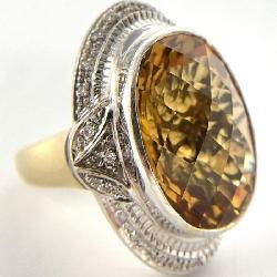 14k Yellow & White Gold Diamond & Citrine Ring