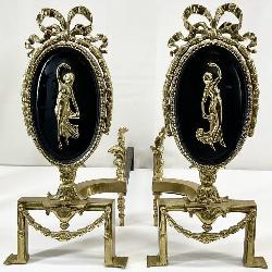 Victorian Figural Lady Brass Fireplace Andirons