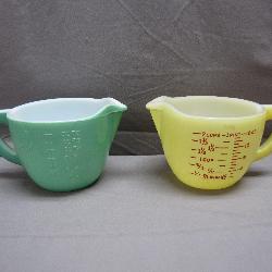 2 Milk Glass Measuring Cups, Yellow is Glasbake