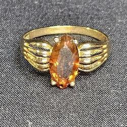 10K Yellow Gold Marquis Cut Orange Citrine Ring