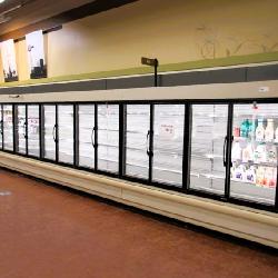 HUSSMANN D5 DAIRY CASES W/2021 GLASS DOORS '99 (1-8FT, 6-12FT) REMOTE - NO COMPRESSOR