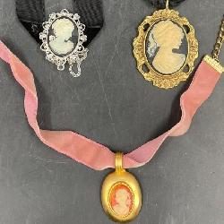 3 Vintage Cameo Choker Fashion Necklaces