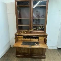 SECRETARY DESK WITH GLASS FRONT 4 SHELF CABINET