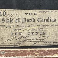 1861 STATE OF NORTH CAROLINA 10 CENT NOTE