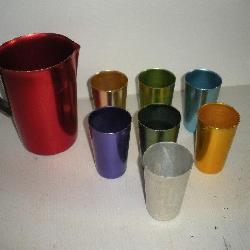 1960'S COLORAMA HOSTESSWARE ALUM PITCHER/TUMBLERS