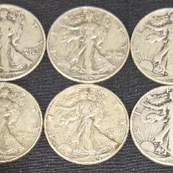 6 Walking Liberty Half Dollar Coins 1942-1946