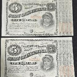 Pair 1879 State of Louisiana $5 Baby Bonds