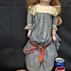 Vntg Bisque Leather Body Doll w Original Clothes