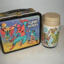 ALADDIN MARVEL HEROES METAL  LUNCH BOX W/THERMOS