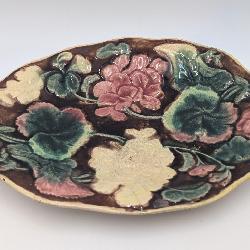 Antique Majolica Floral Platter