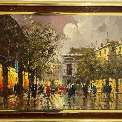 Urban Night Scene Oil Painting