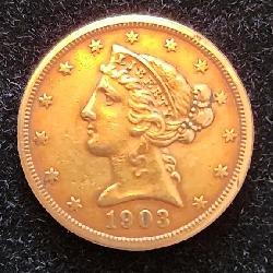 1903 gold $5 coin