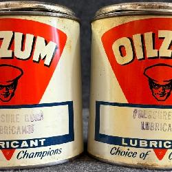 Pair Full NOS Oilzum 1950s 2LB Pressure Gun Lubricant Cans