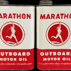 Pair Original Marathon Outboard Motor Oil Metal Quart Cans 